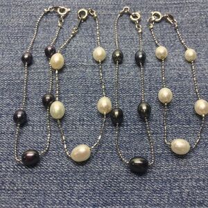 Lot Of 4 Gold Plated Dainty Pearl Silver Tone Bracelets.